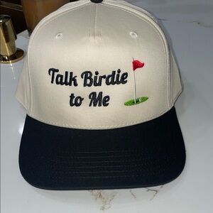 TALK BIRDIE TO ME Embroidered Cream and Black SnapBack Hat Funny